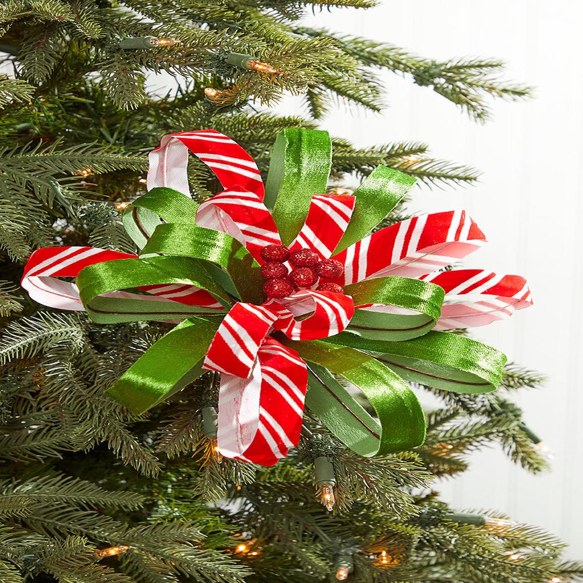 22 Inch x 11 Inch Red, White and Green Ribbon Flower Stem