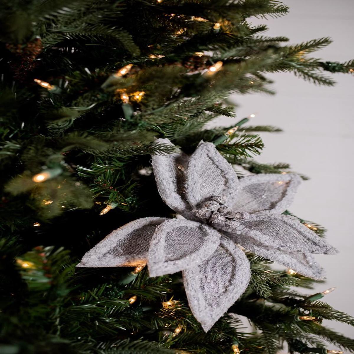 22 Inch x 12.5 Inch Linen Frost Poinsettia Stem - Gray