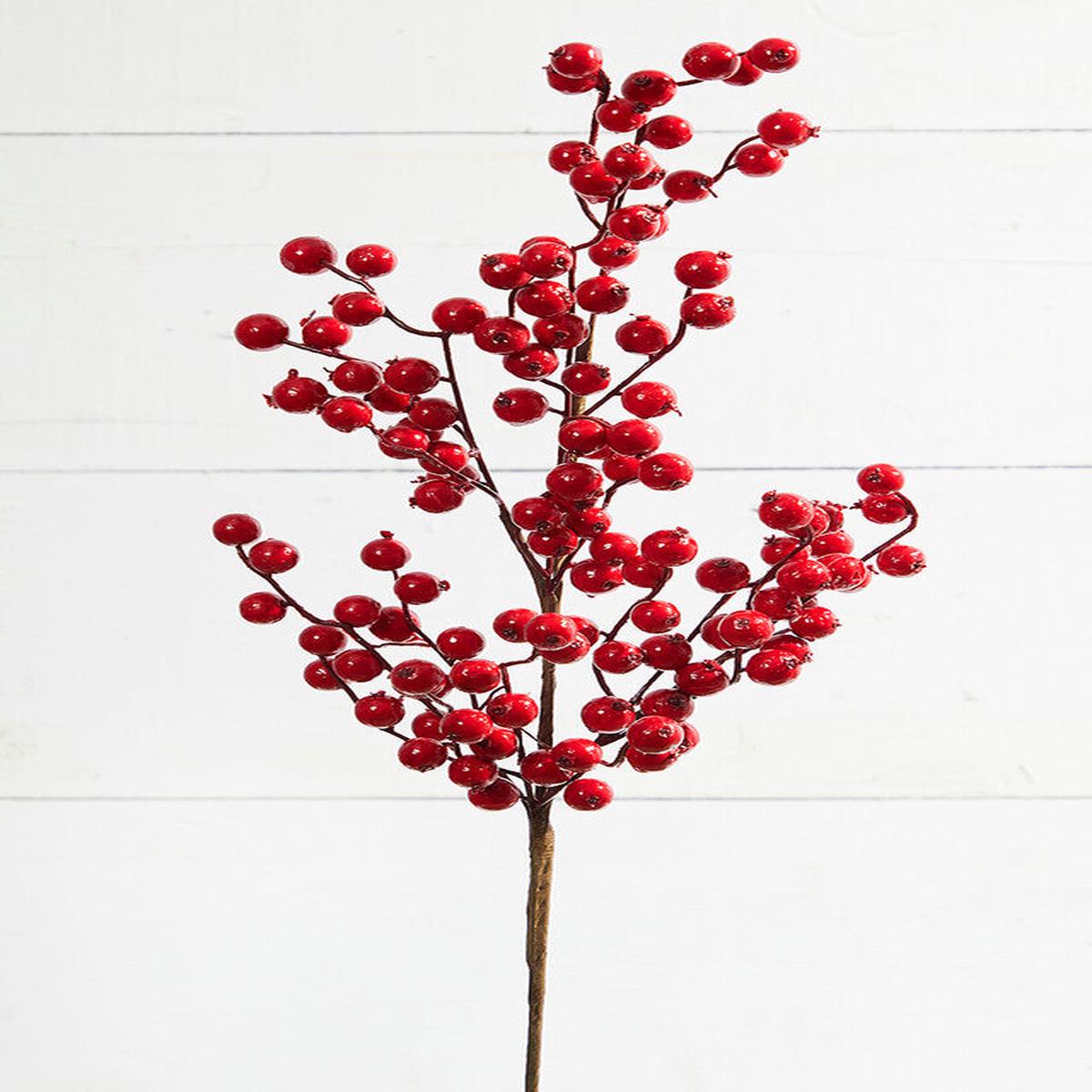 29 Cardinal Red Crabapple Christmas Spray Farmhouse Holiday Decor Stem