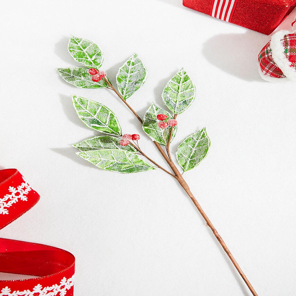 29 Inch Red and Green Leaf Berry Spray Christmas Decor Accent