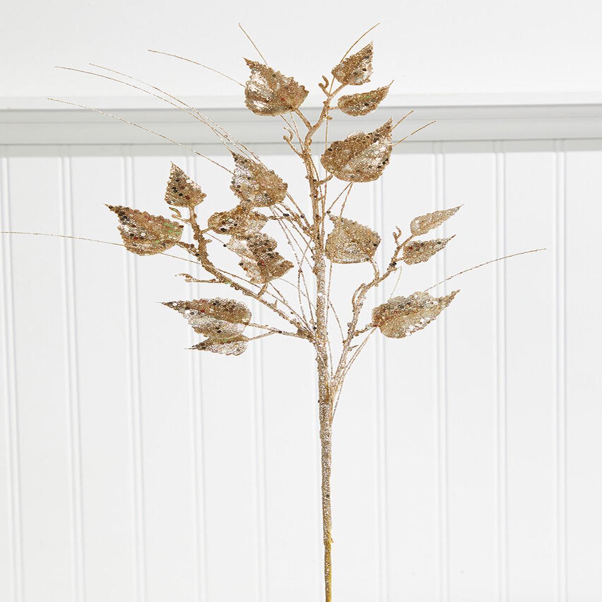 30 Inch Champagne Glitter Sequin Rose Leaf Grass Christmas Spray