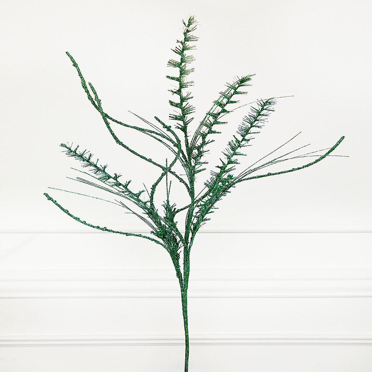 35 Inch Glitter Mica Mini Leaf Grass Spray Green