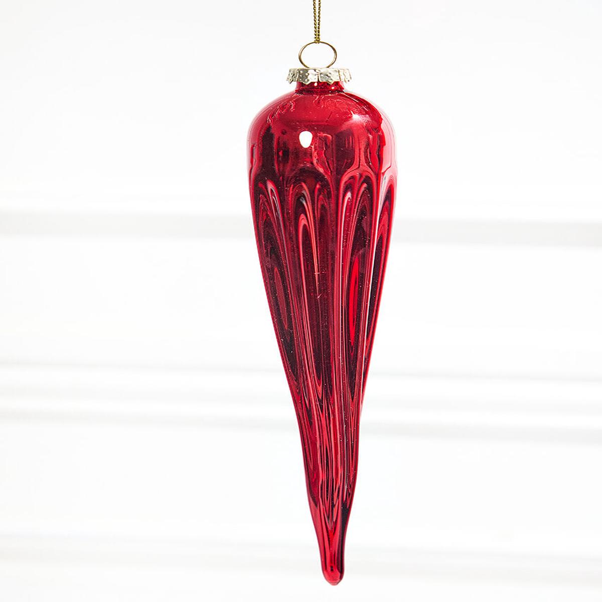 Red Finial Glass Ornament 9.5 Inch Elegant Christmas Decor