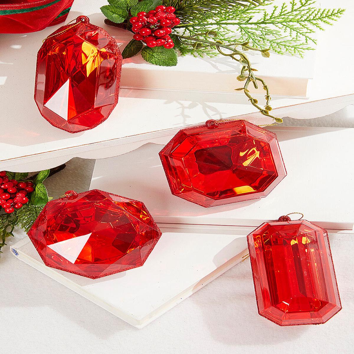 Red Jewel Ornament 4 Inch to 5 Inch Luxury Holiday Decor