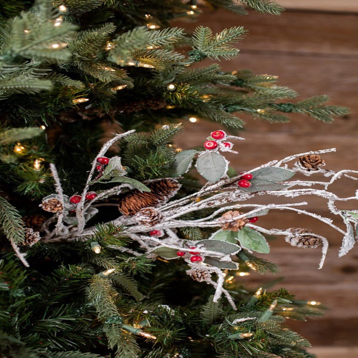 Snow Cone Berry Spray 33 Inch Christmas Pinecone Decor Stem