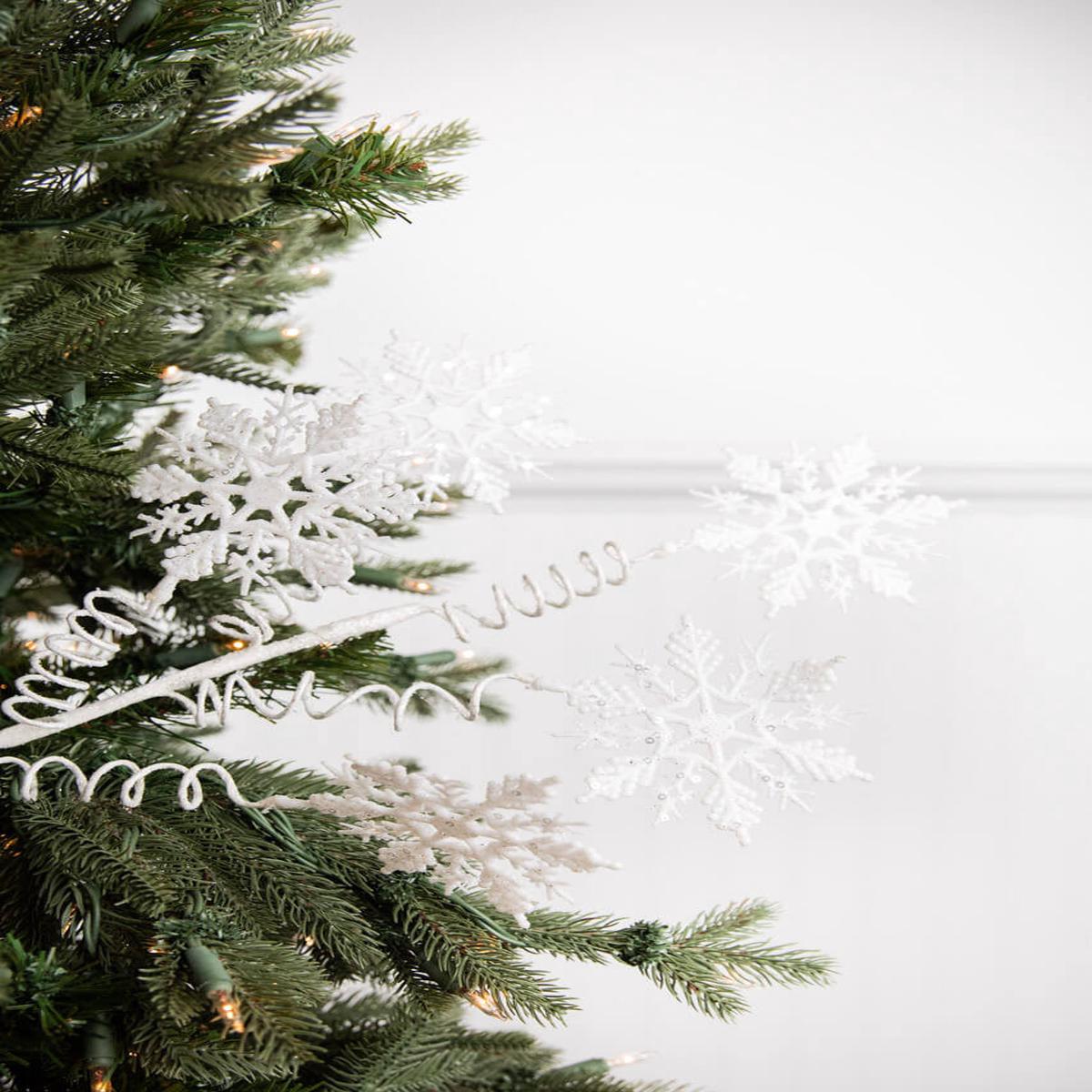 White Curly Snowflake Stem 25 Inch Christmas Tree Decoration