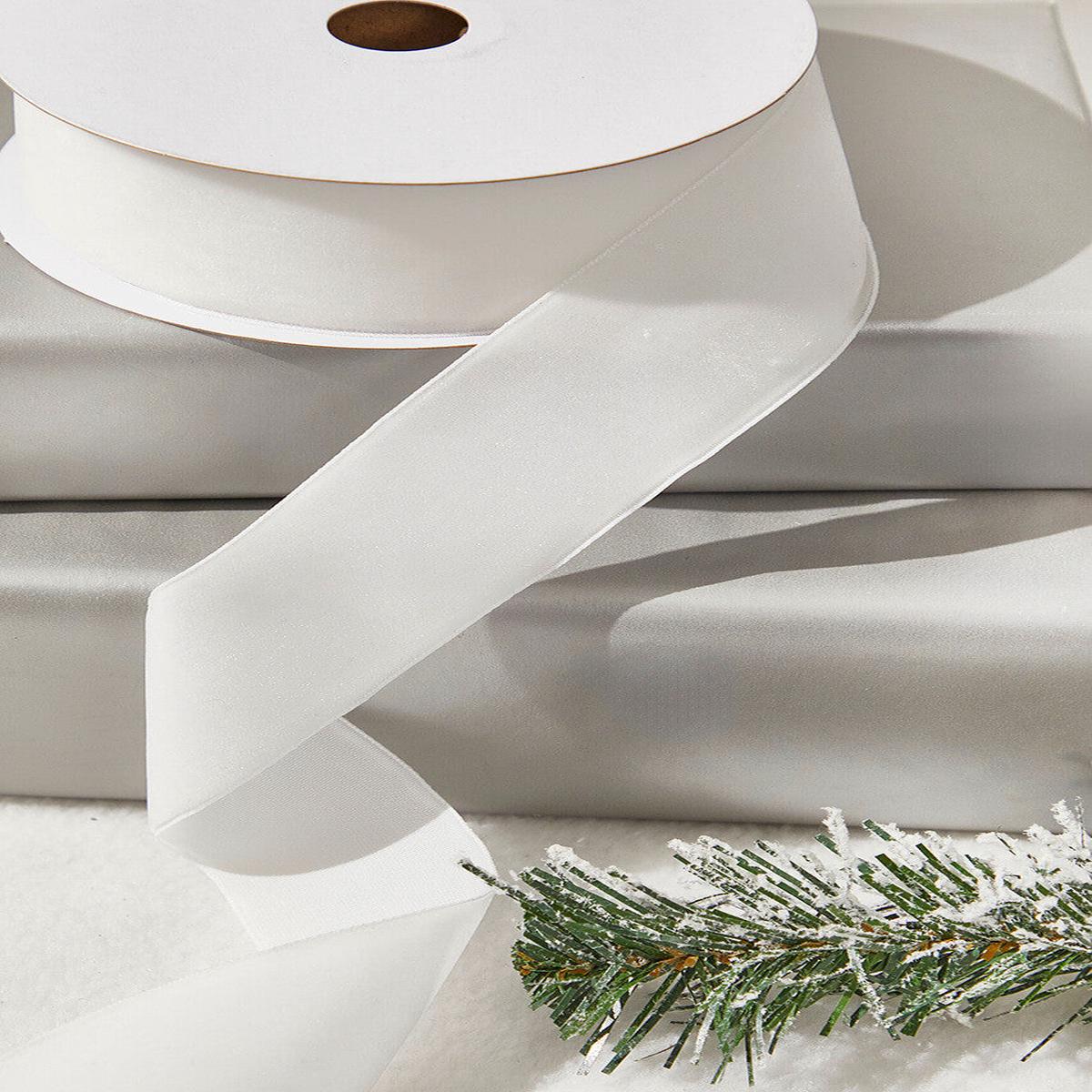 1.5 Inch x 10 Yards White Unwired Velvet Ribbon