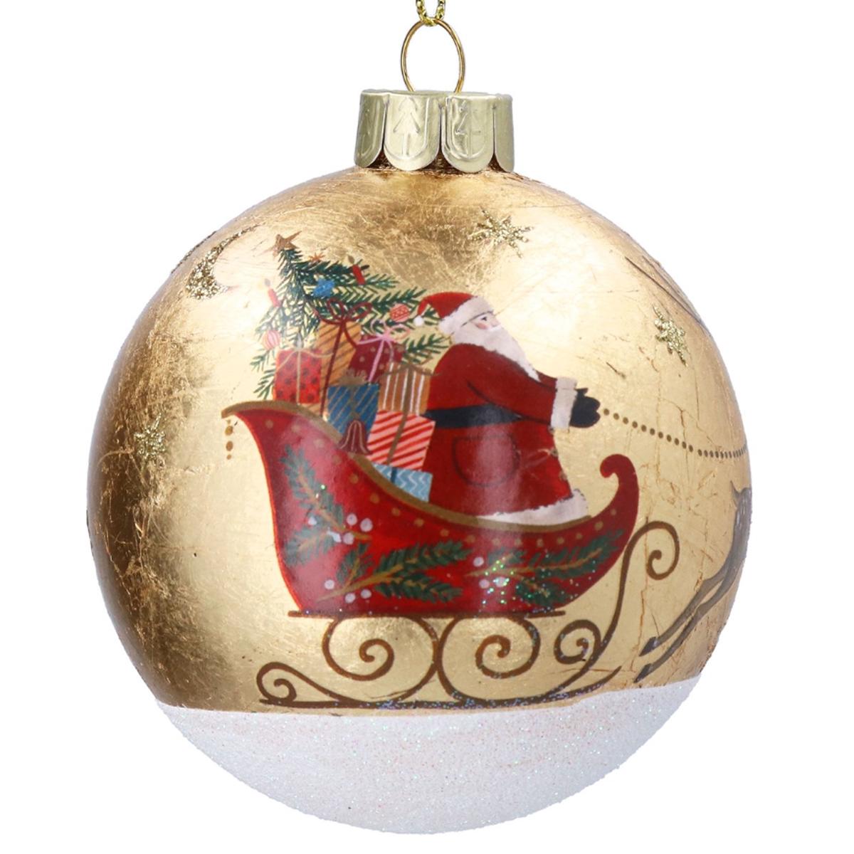 10cm Glass Decoration - Gold Foil Nostalgia Sleigh