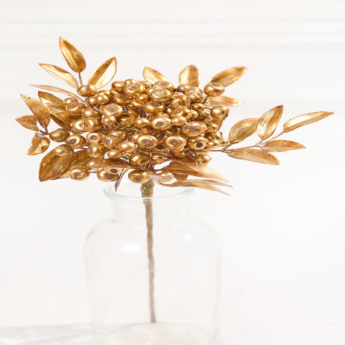 14 Inch Antique Gold Metallic Berry Bunch Christmas Decor