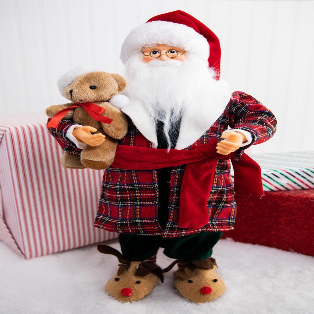 18 Inch Santa Pajamas Figurine with Teddy Bear