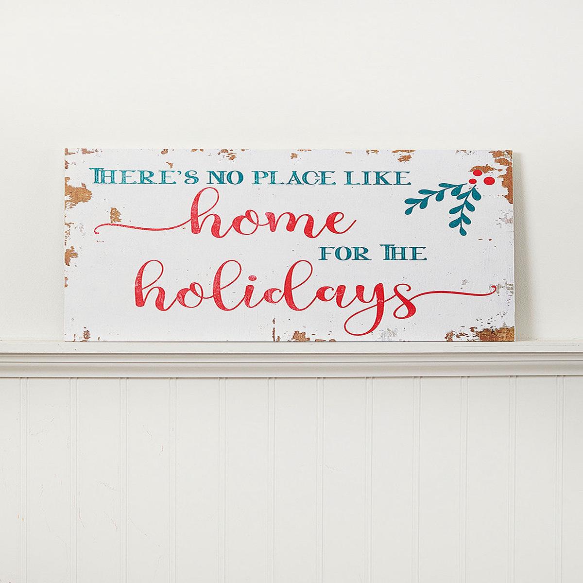 18 Inch x 11 Inch Home for the Holidays Wooden Sign Decor