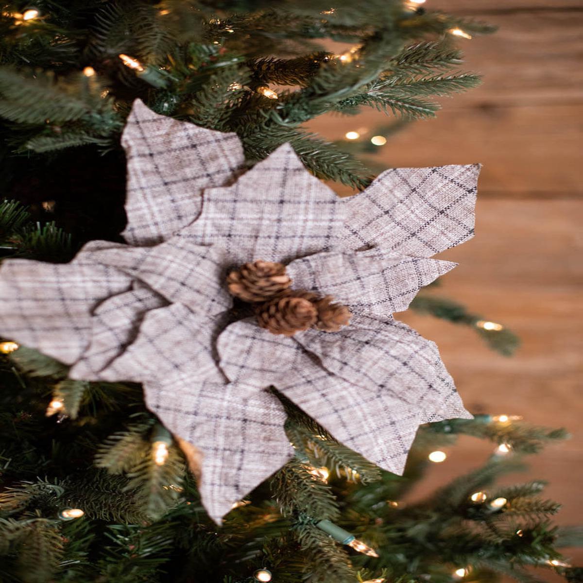 18 Inch x 13 Inch Plaid Poinsettia Stem