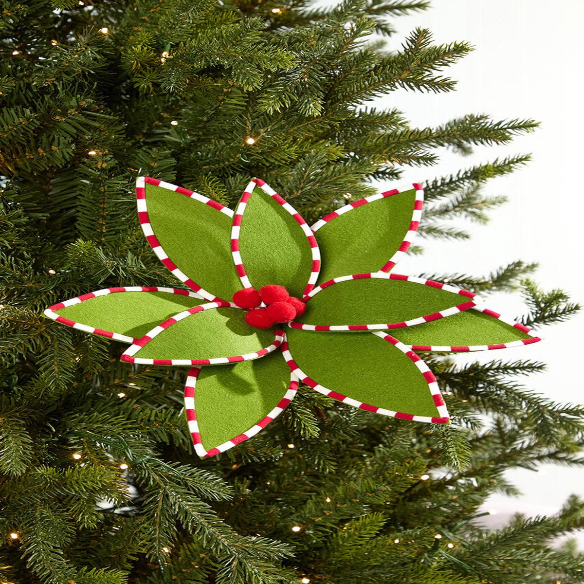 24 Inch Felt Poinsettia with Peppermint Edge  Whimsical Holiday Charm for Festive Dcor
