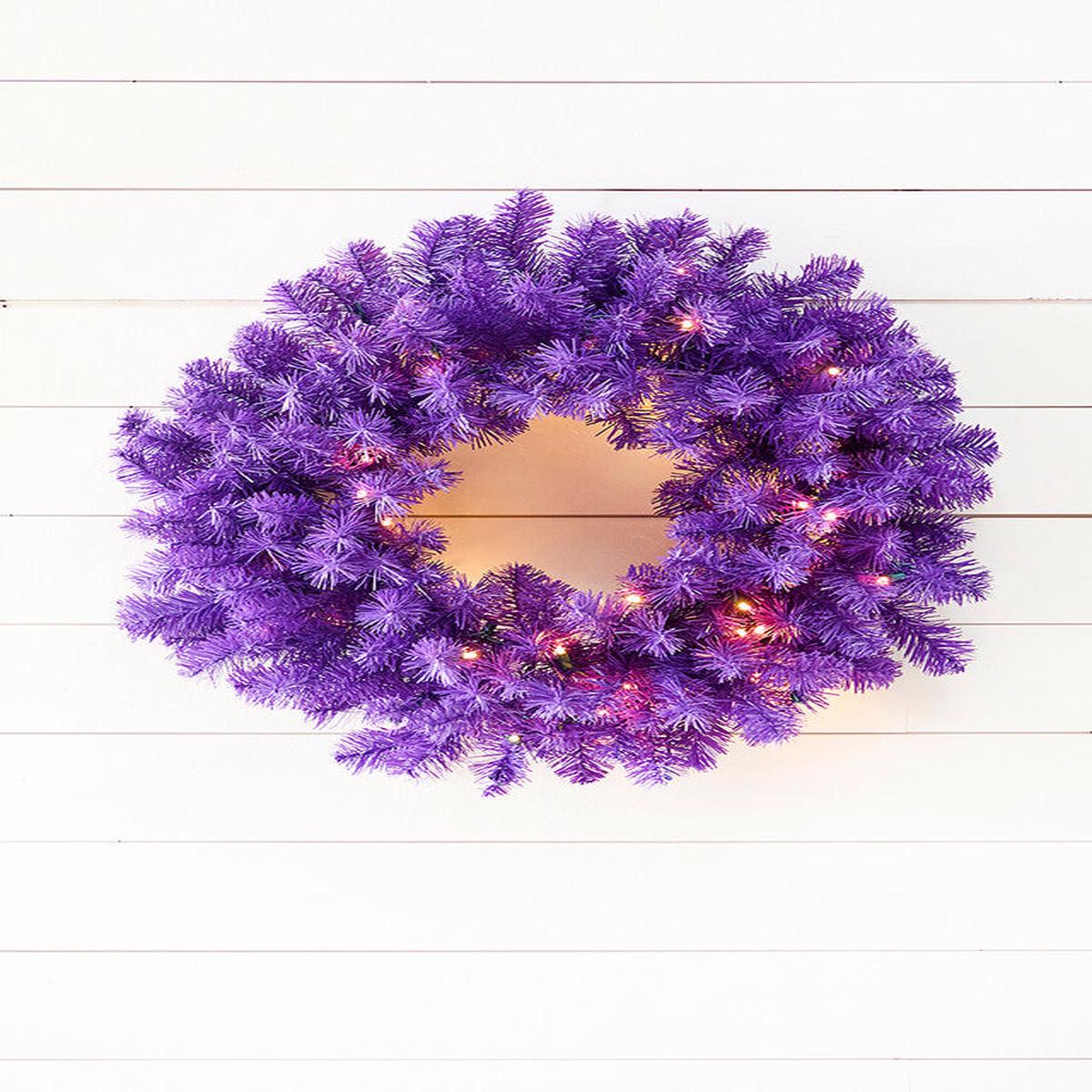24 Inch Purple LED Lighted Decorative Wreath