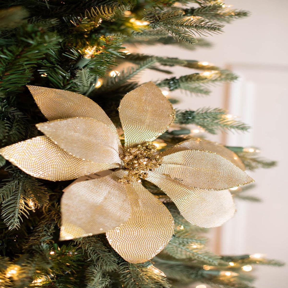 24 Inch x 12 Inch Metallic Mirror Fabric Poinsettia Stem  Luxe Reflective Shine for Modern Holiday Elegance