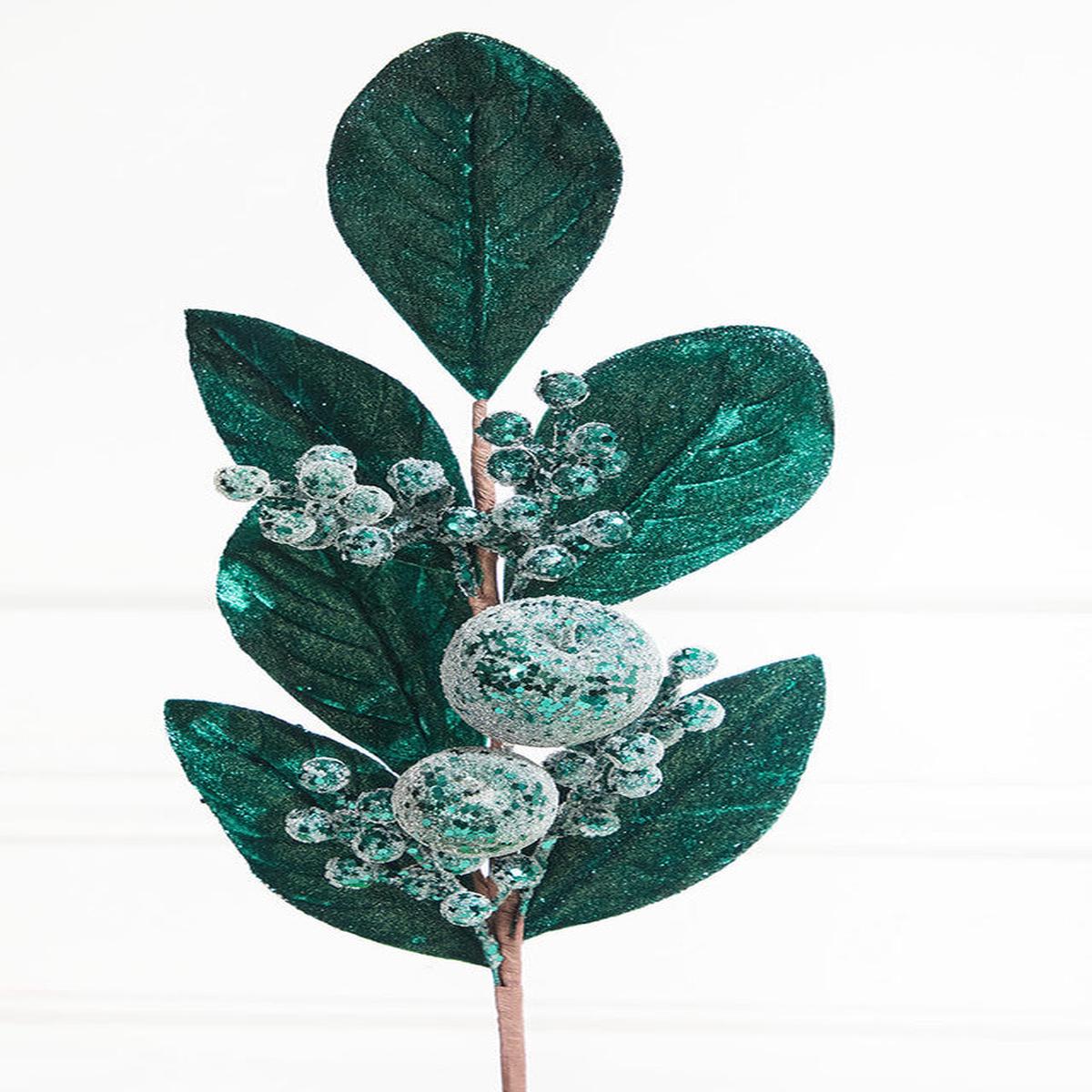 25.5 Teal Fruit and Magnolia Leaf Spray Holiday Decor