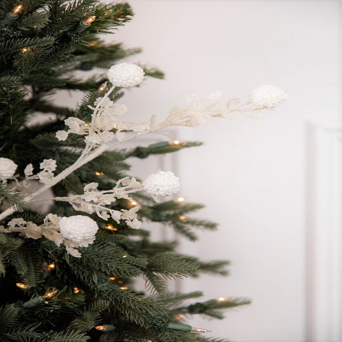 25 Inch Glitter Sequin Sweetgum Ball Leaf Spray Decorative Christmas Pick