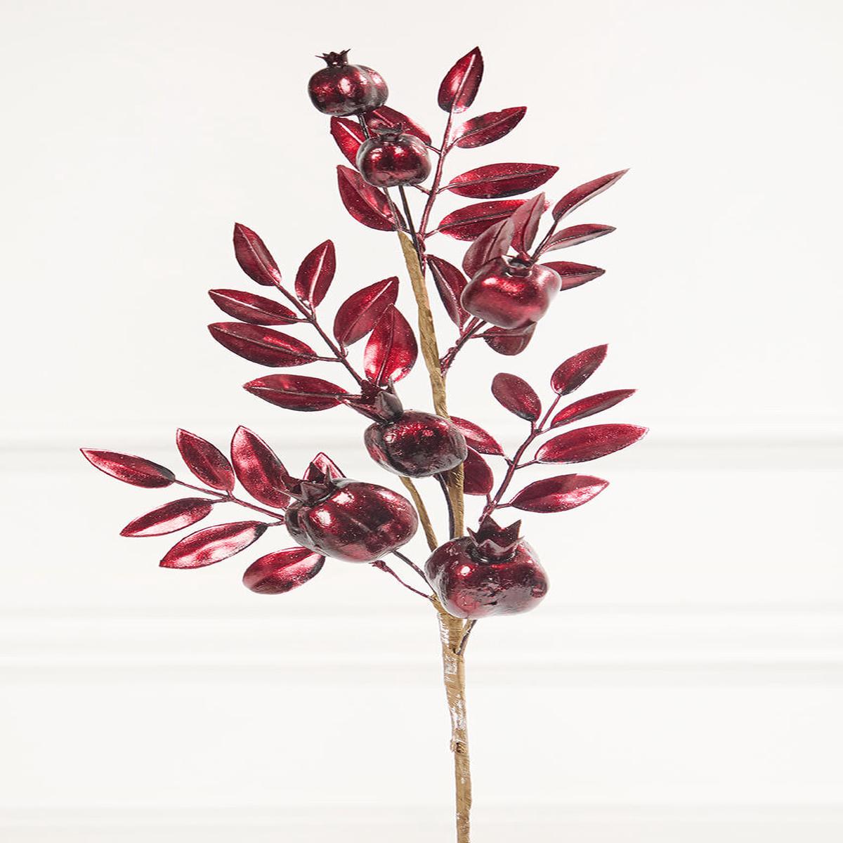 26 Inch Burgundy Metallic Pomegranate Stem  Rich Jewel-Tone Elegance for Festive Holiday Dcor