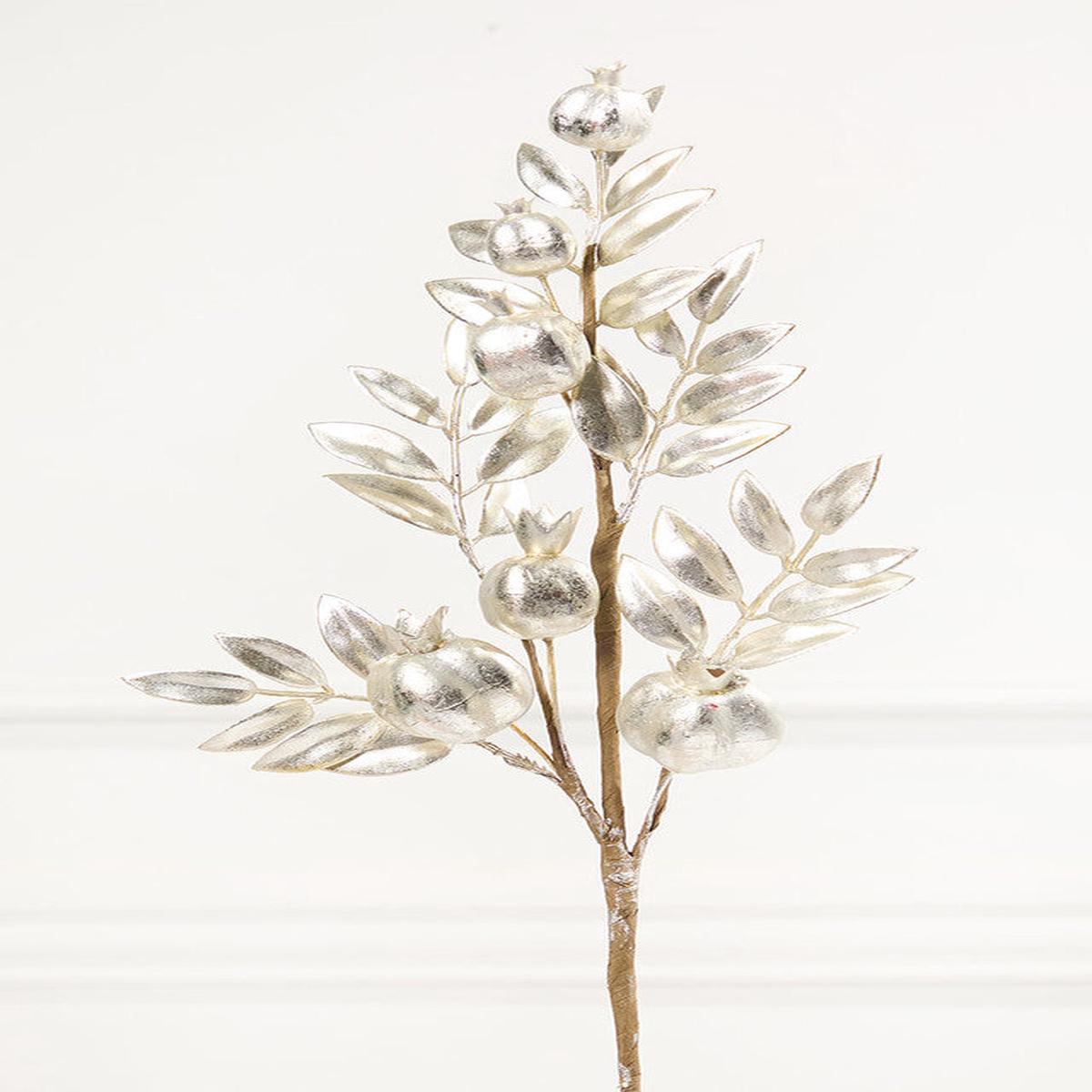 26 Inch Platinum Metallic Pomegranate Stem  Cool Elegance for Modern Holiday Dcor