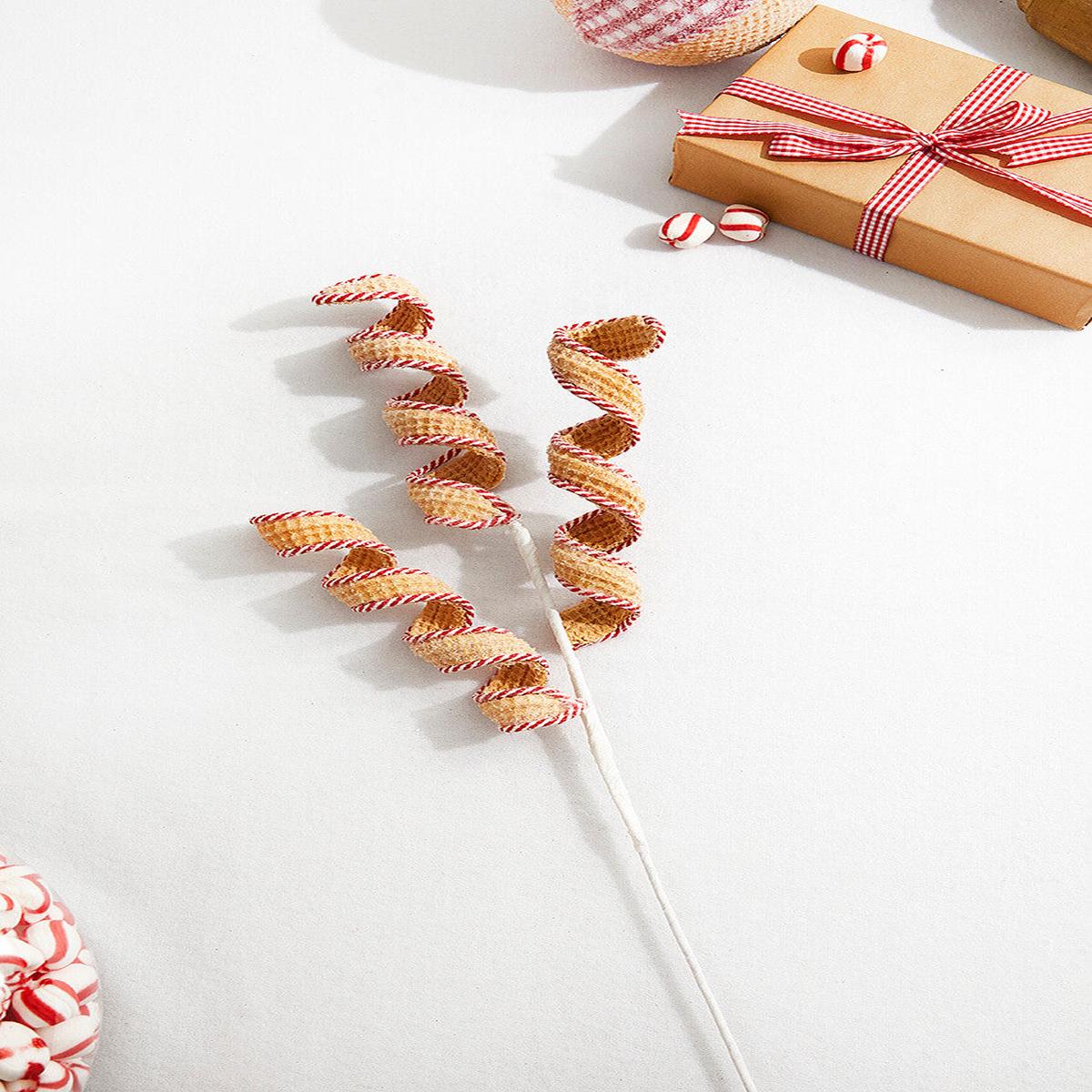26 Inch Red and White Peppermint Stripe Waffle Curly Spray