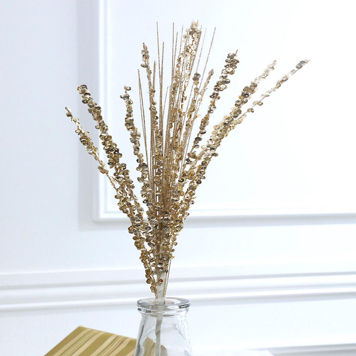 28 Inch Sequin Glitter Grass Spray Champagne Holiday Decor Accent