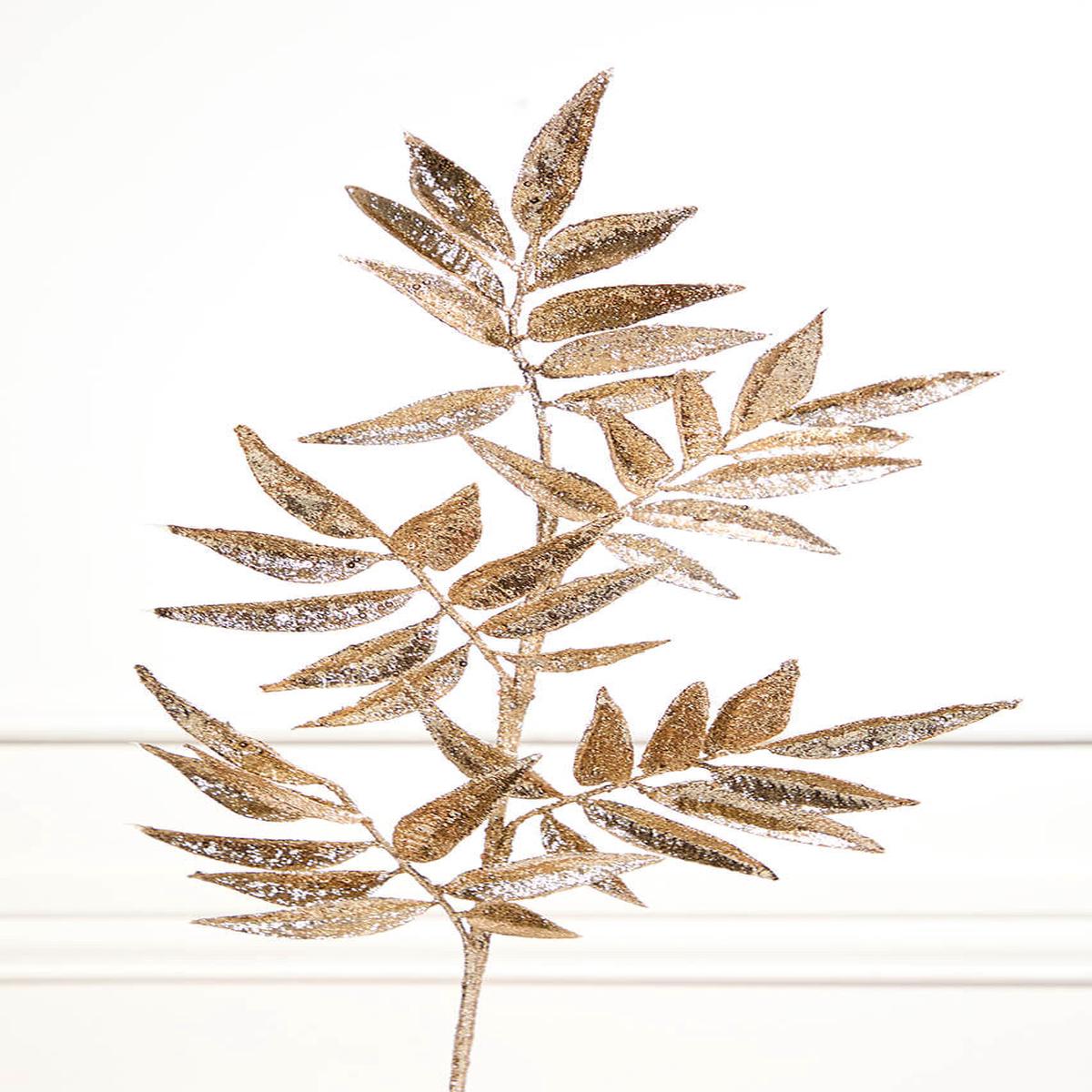 31.5 Inch Glitter Leaf Spray  Champagne | Soft Luxury Shine for Elegant Holiday Styling