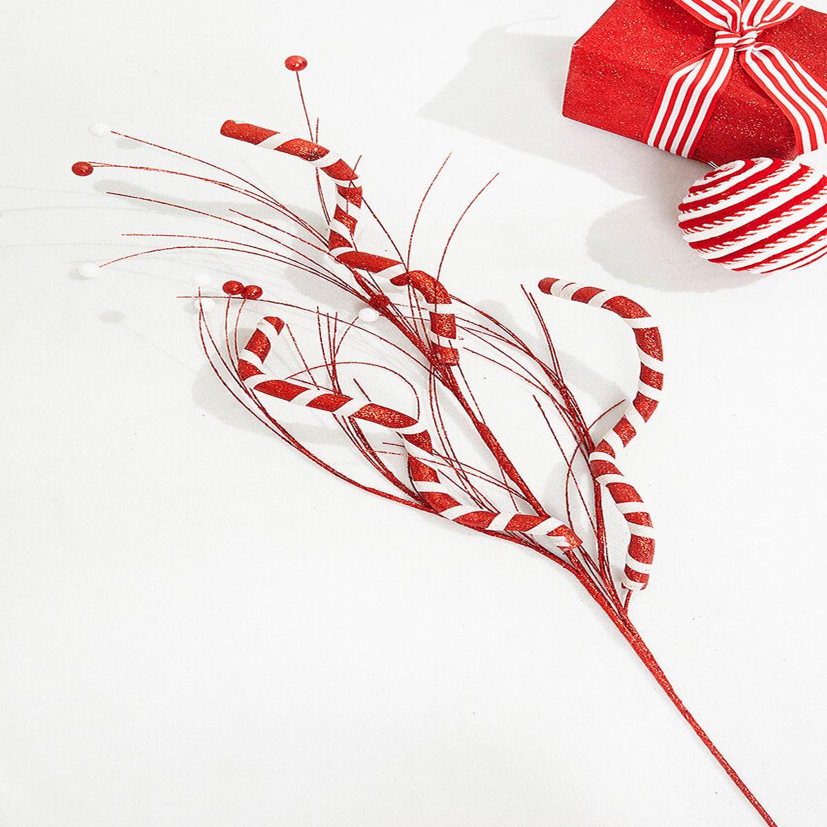 34 Inch Red and White Twist Grass Spray Decorative Christmas Stem Accent