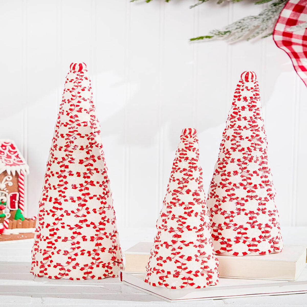 Peppermint Candy Christmas Trees Set of 3 Clay Decor