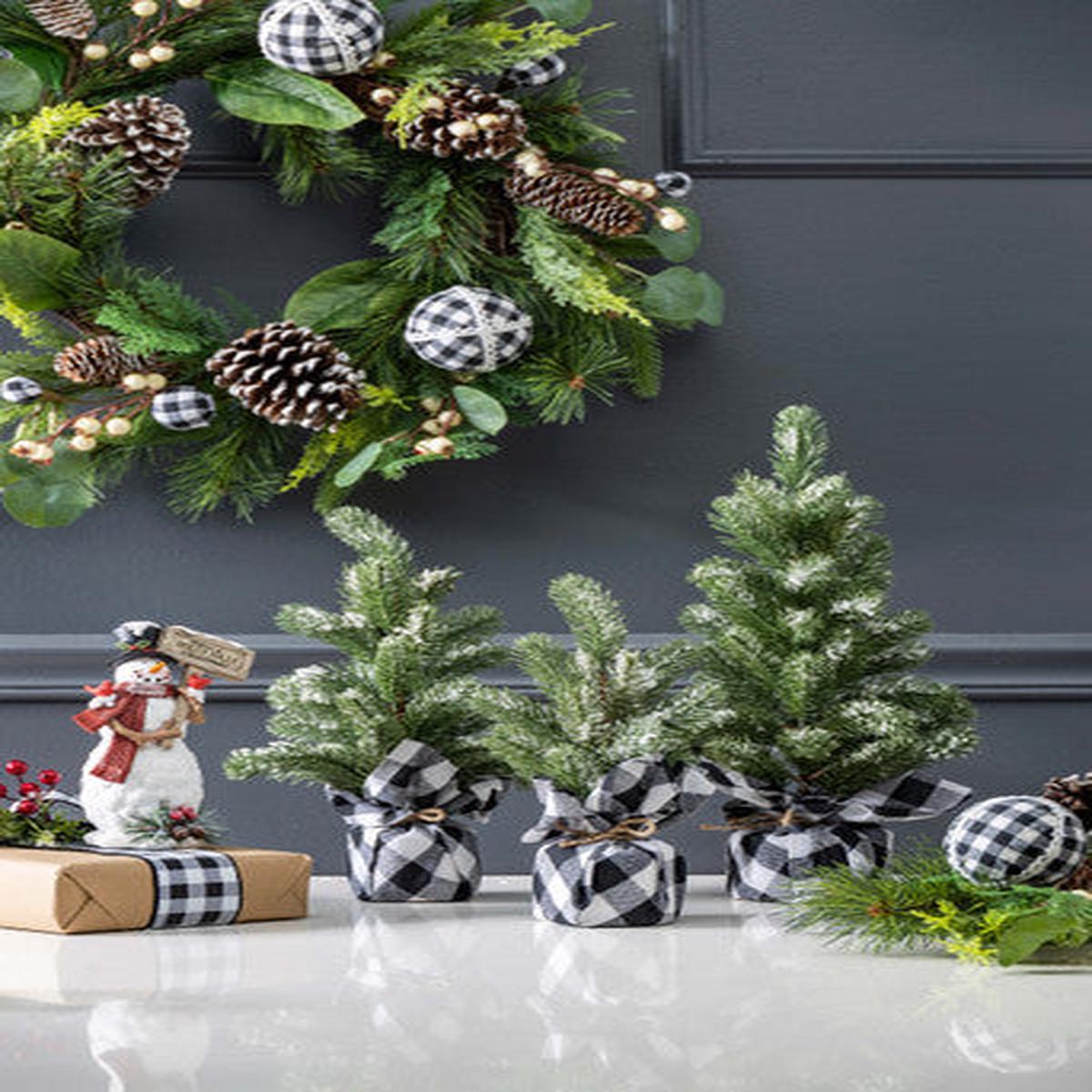 Pine Tree with Plaid Fabric Large Farmhouse Christmas Decor