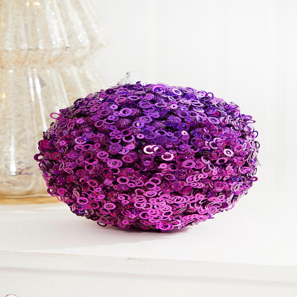 Purple Sequin Ball Ornament 4.5 Inch Glam Christmas Tree Decor