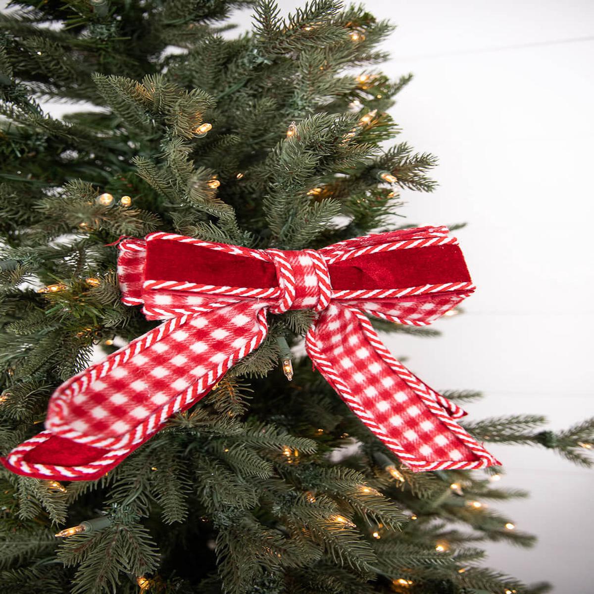Red and White Plaid Bow 8 Inch Double Stranded Christmas Tree Decor