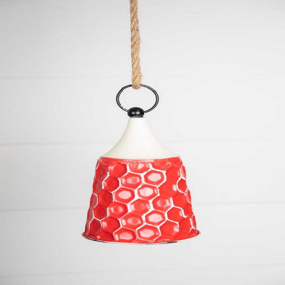 Red White Metal Bell Ornament 9 Inch Christmas Decor