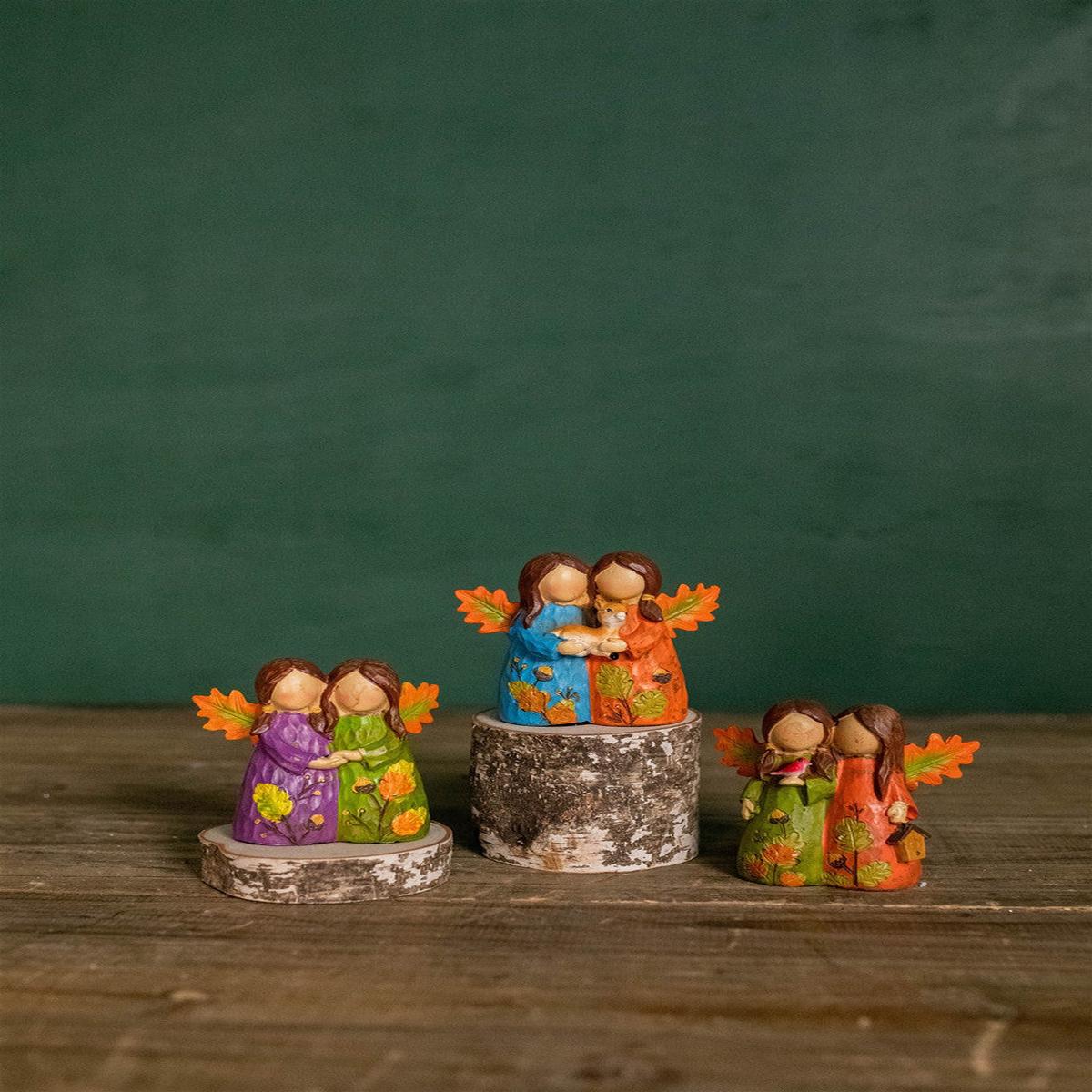 Resin Forest Angel Friends Figurine 3 Inch Rustic Holiday Decor