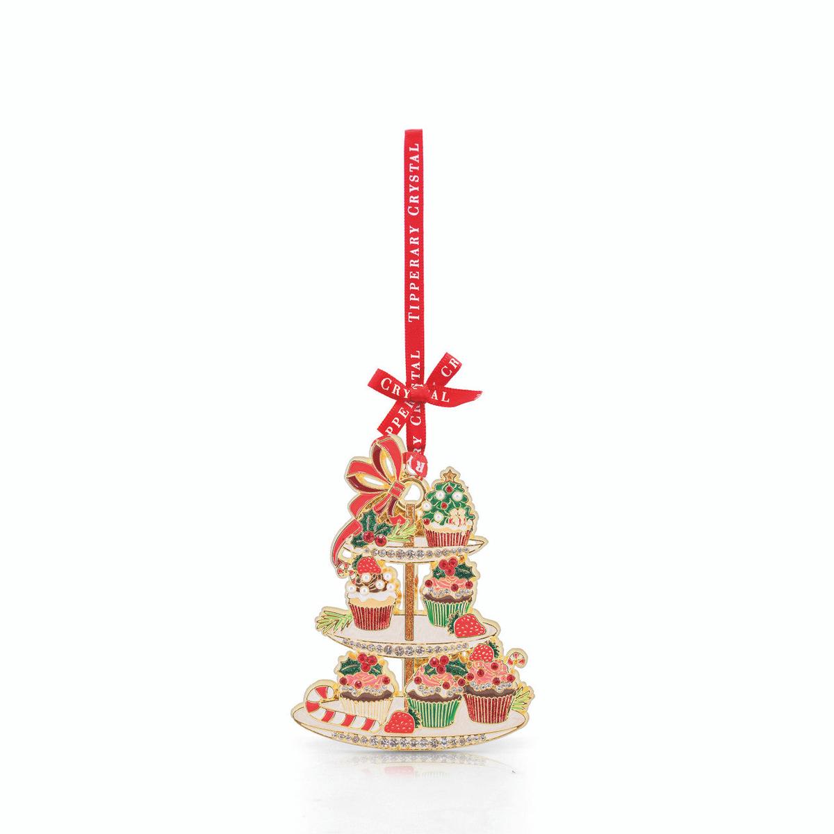 Tipperary Crystal Sparkle Tea Cake Stand Christmas Decoration-New 2025