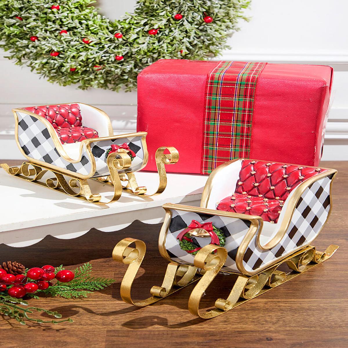 White Holiday Sleigh Decor Set with Gold Accents