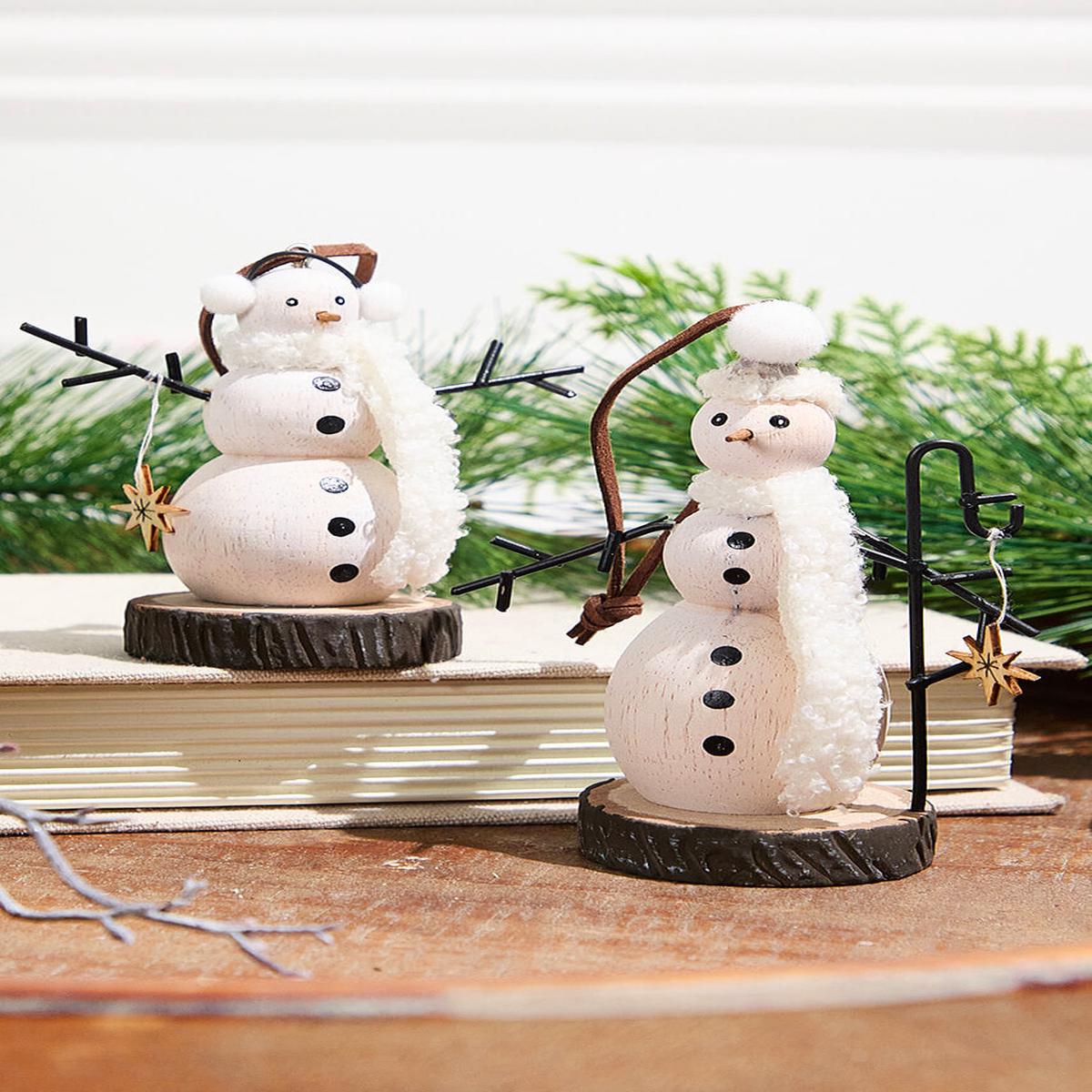 Wooden Snowman Ornament Rustic Christmas Tree Ornament Decorative Hanging Snowman