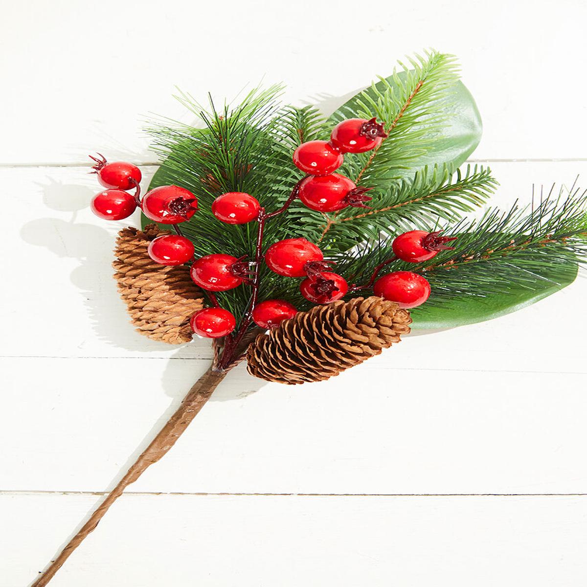 16 Inch Magnolia Leaf Berry Cone Pick