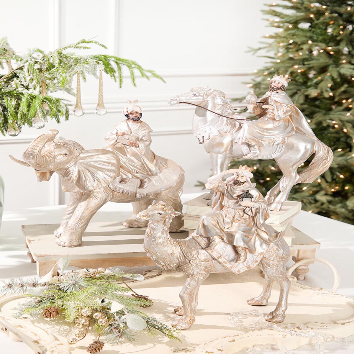 16 Inch Resin Renaissance Three Kings with Animals Set of 3 Nativity Christmas Figurine Display