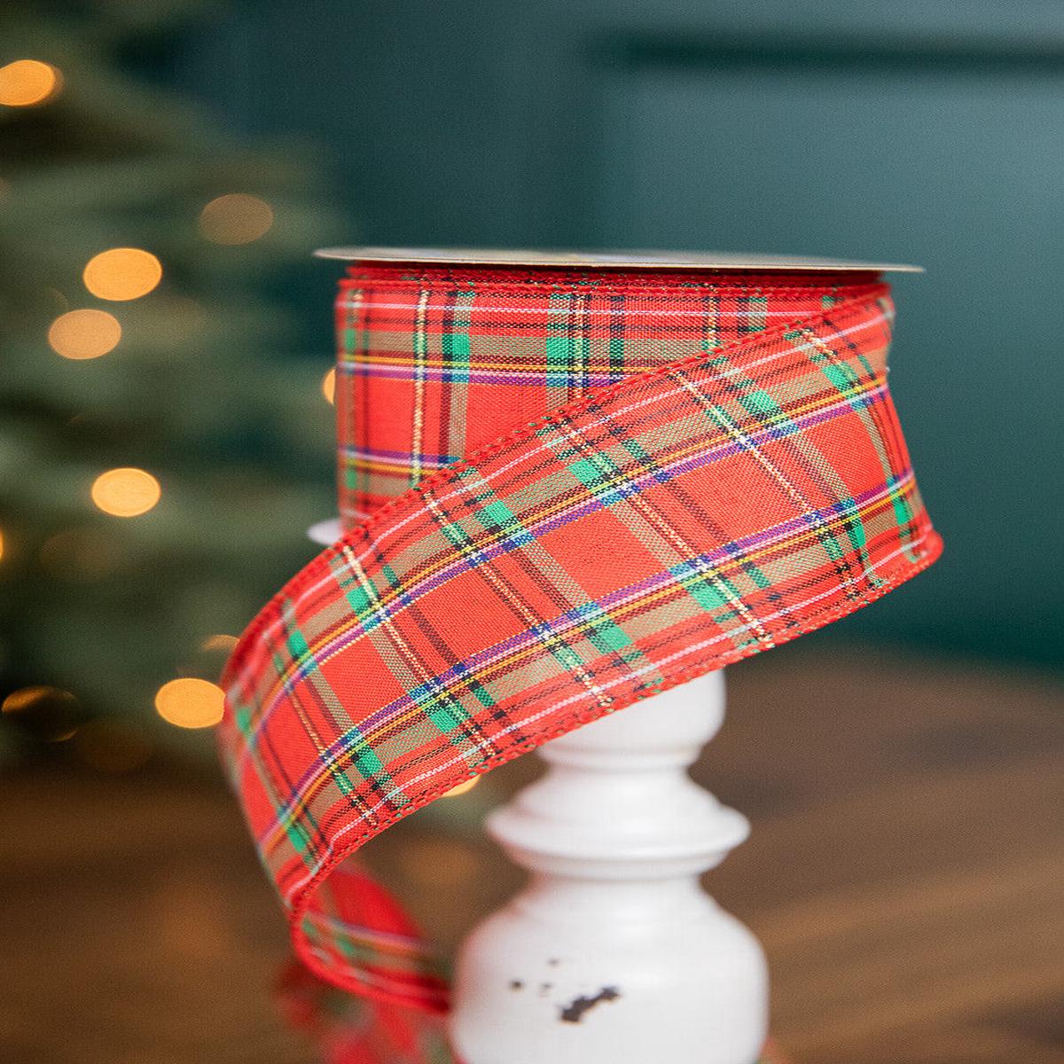 2.5 Inch x 10 Yard Red Green with Blue Plaid Ribbon