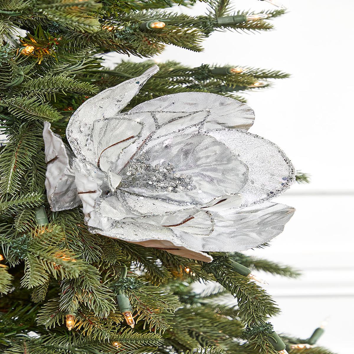 22 Inch x 11 Inch Silver Metallic Flower Stem Christmas Decor