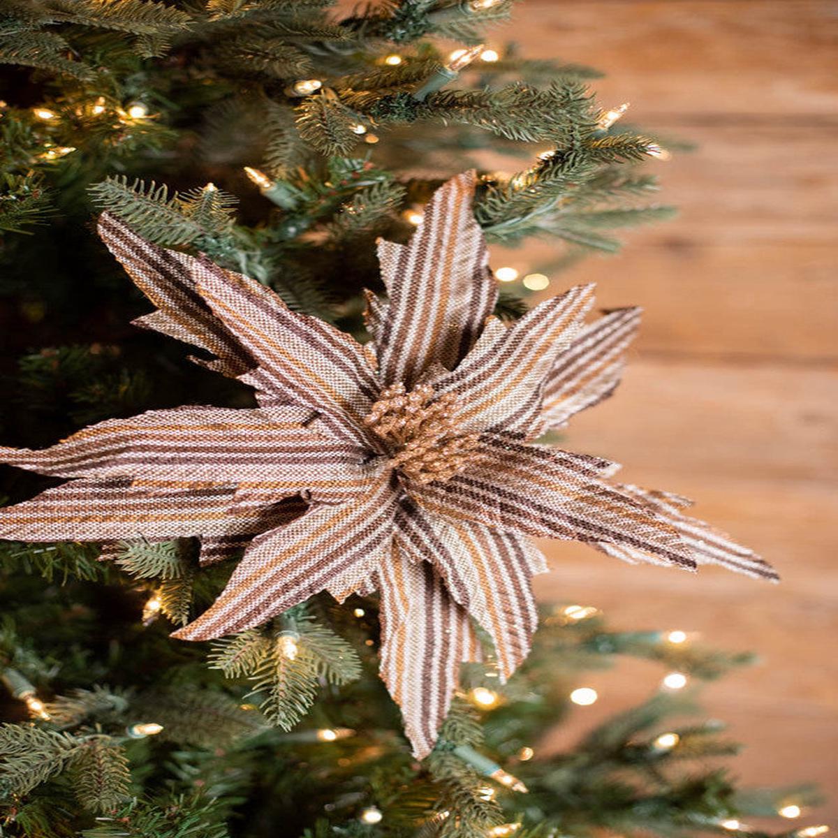 22 Inch x 15 Inch Natural Brown Striped Poinsettia Stem  Warm Woodland Elegance for Seasonal Dcor
