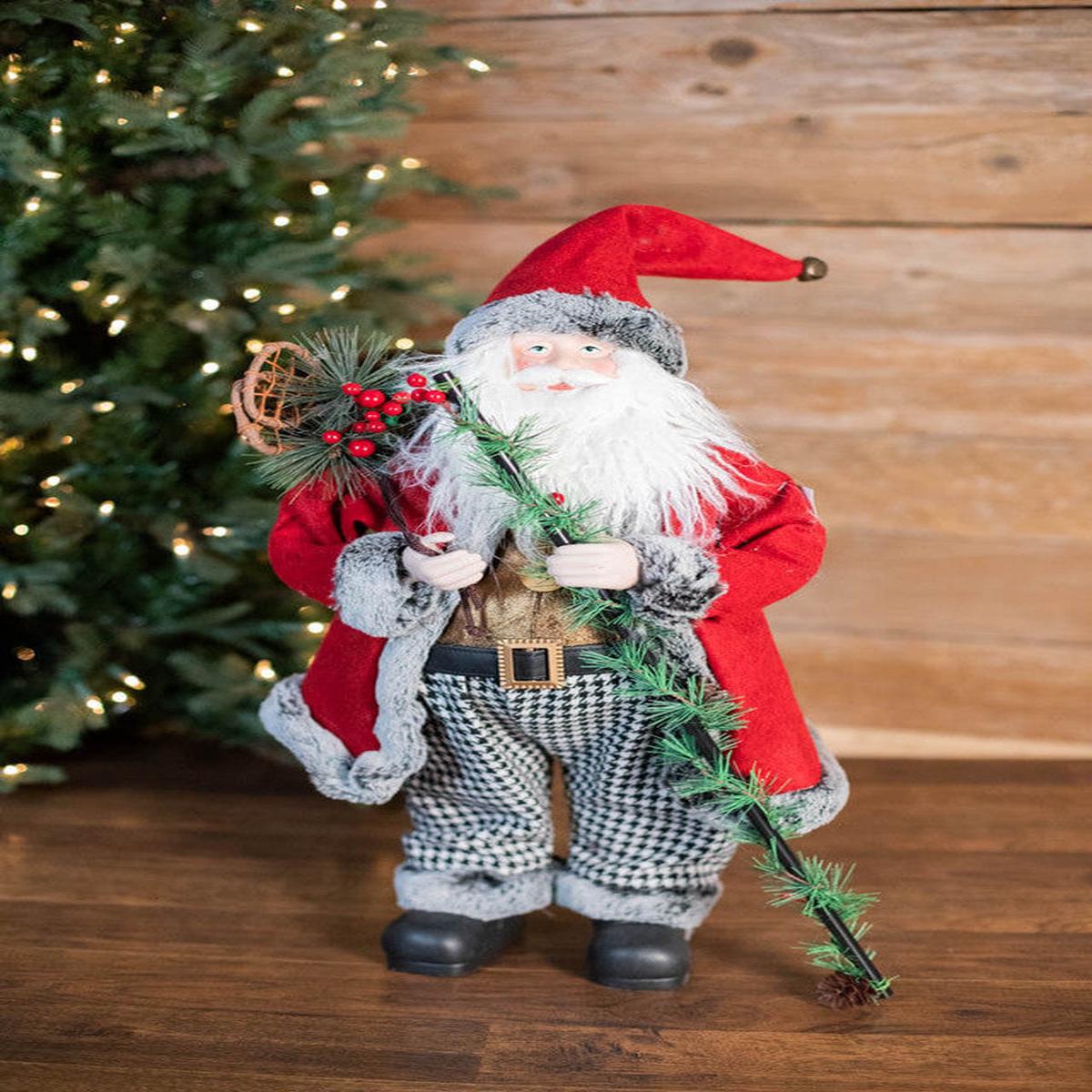 24 Inch Holiday Santa with Houndstooth Pants Figurine