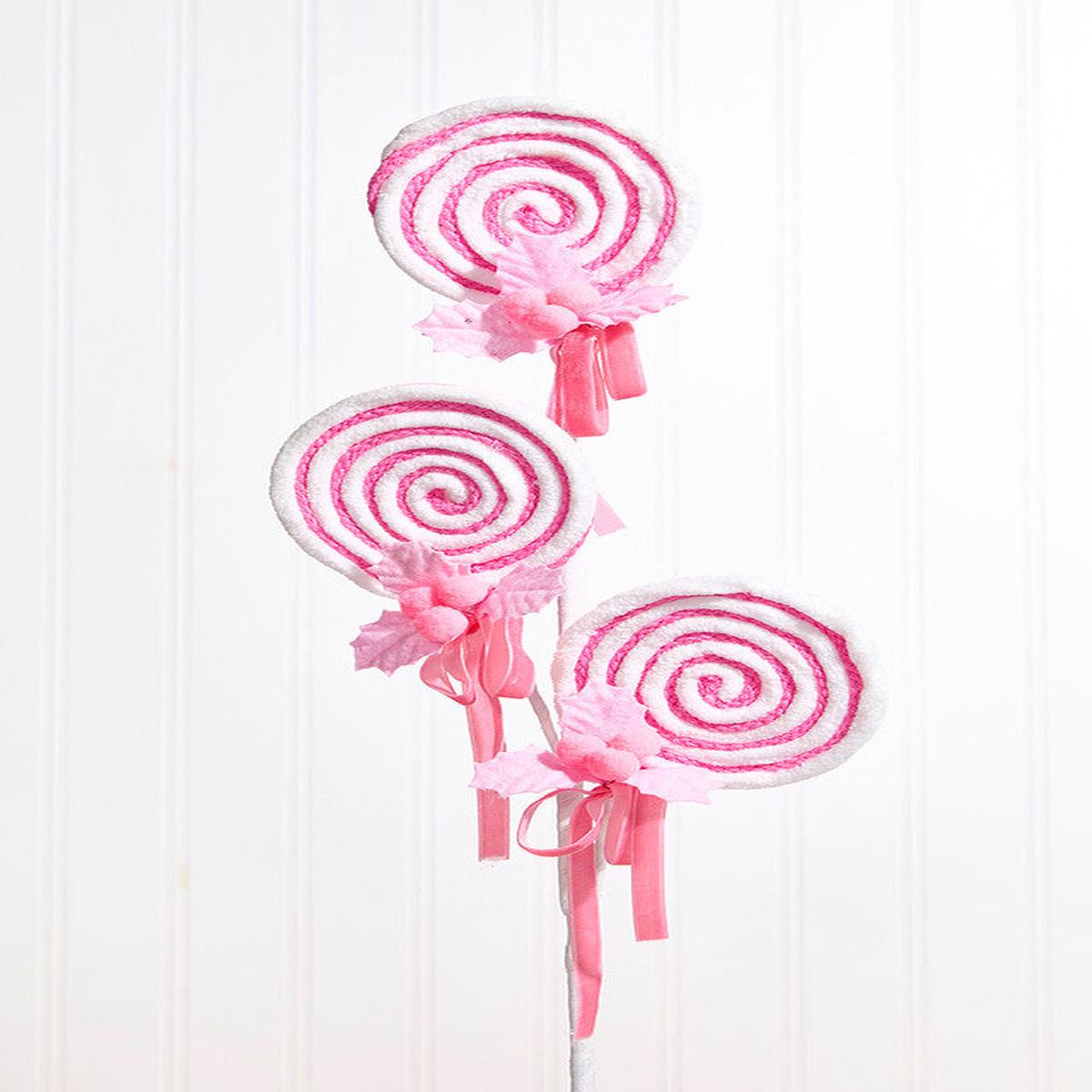 24 Inch Pink Lollipop Spray  Whimsical Candy-Inspired Holiday Charm