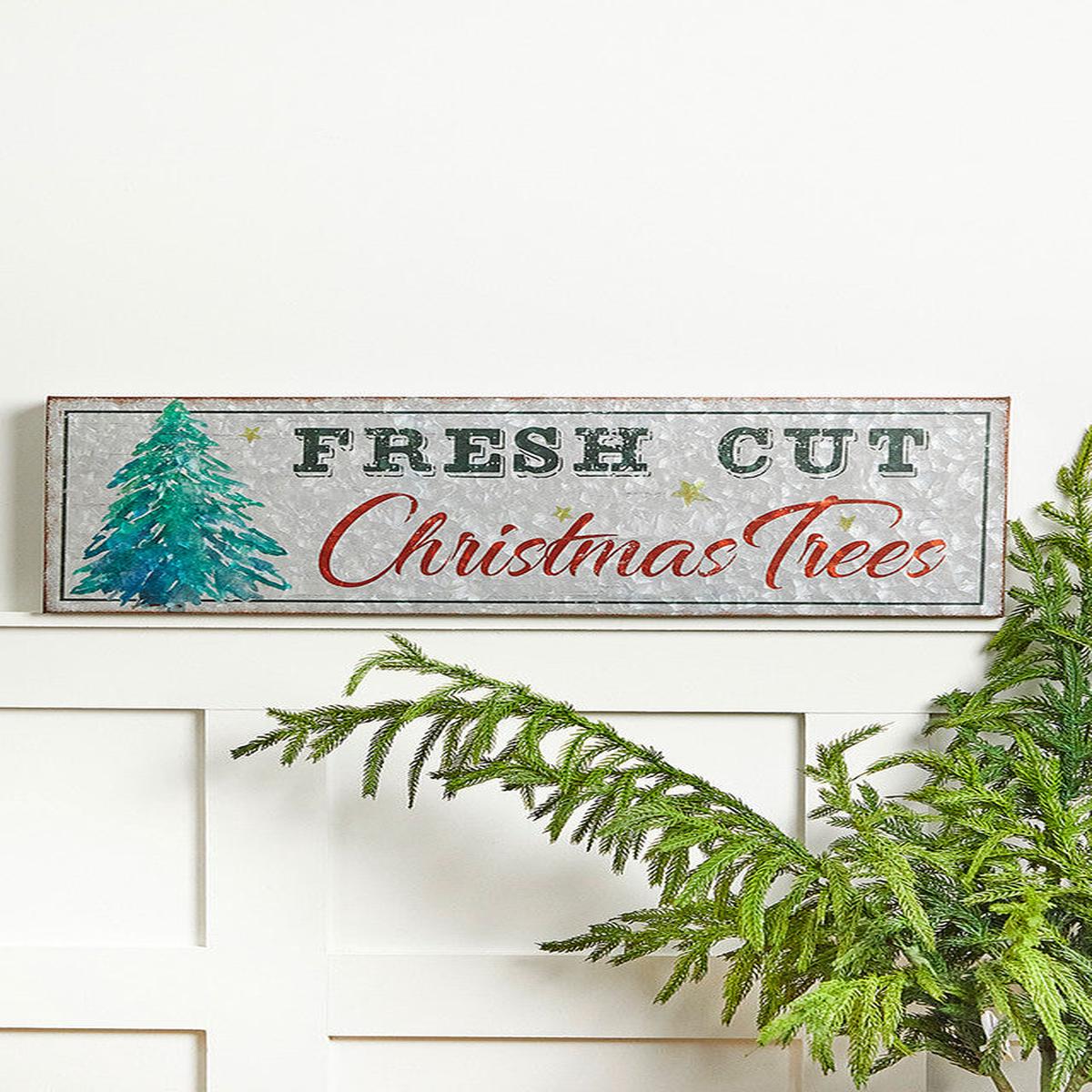 24 Inchi x 8 Inchi Fresh Cut Christmas Trees Metal Sign Holiday Wall Decor