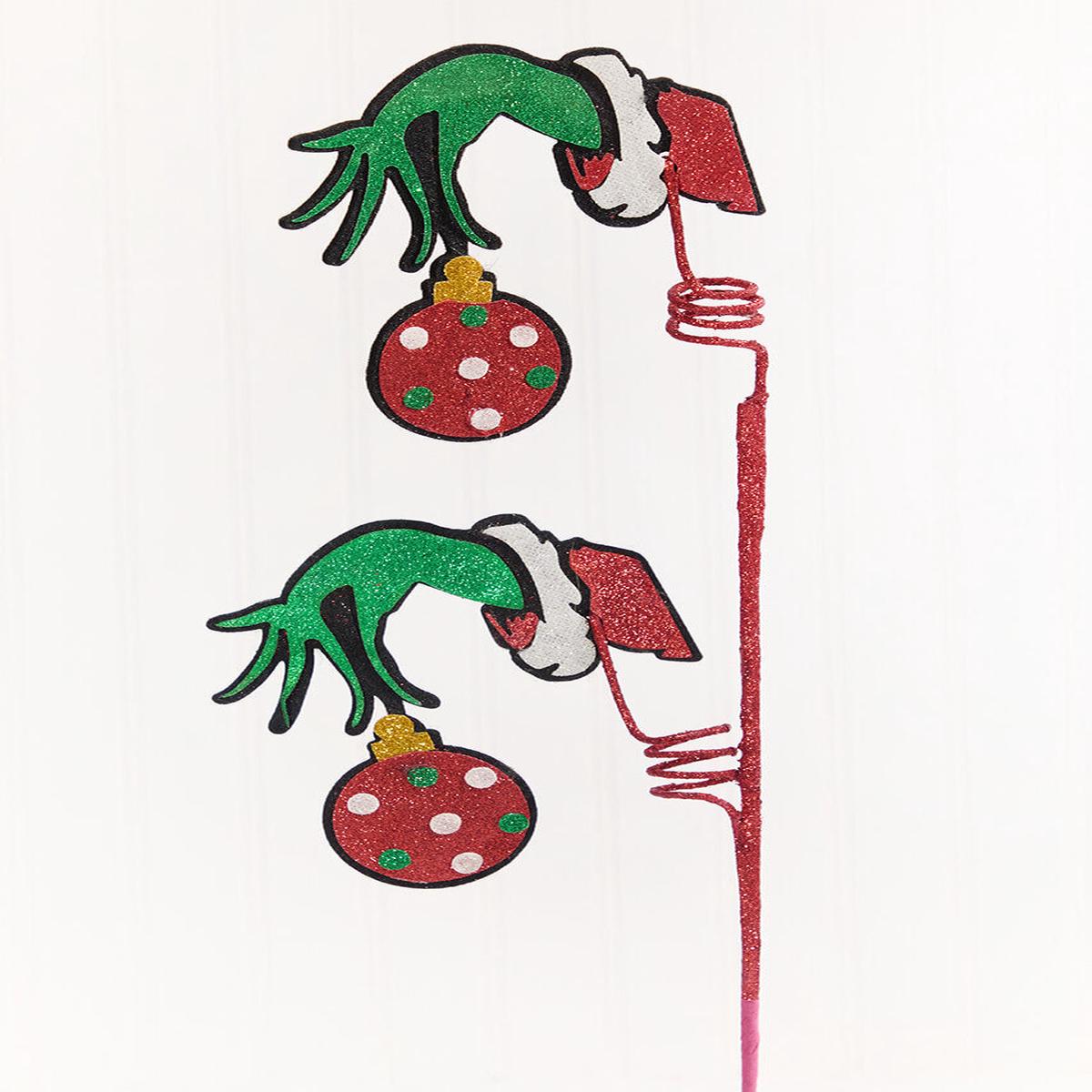 25 Inch Green Elf Hand Ornament Spray  Playful Holiday Mischief for Whimsical Christmas Dcor