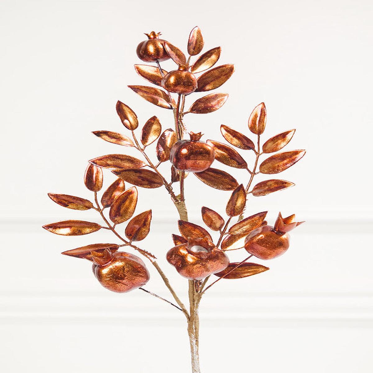 26 Inch Copper Metallic Pomegranate Stem  Warm Radiance for Festive Holiday Elegance