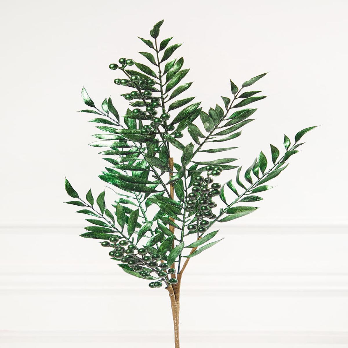 30 Inch Dark Green Metallic Pepperberry Stem