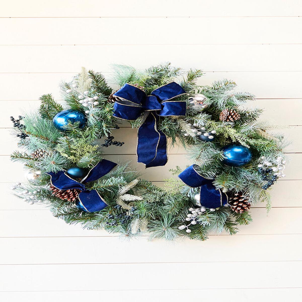 30 Inch Holiday Pine & Pinecone Wreath with Bow Accent Festive Christmas Door Dcor