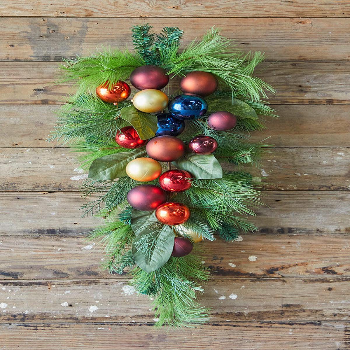 32 Inch Christmas Pine Ball Swag Festive Holiday Greenery Ornament Swag Decoration Indoor Outdoor Hanging Seasonal Decor