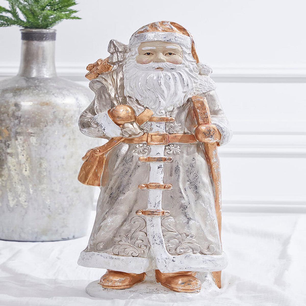 Platinum Gold Santa Figurine 19.75Inch Luxury Decor